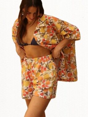 Kulani Kinis Yellow & Orange Fruit Print Button-Up Top Oversized M